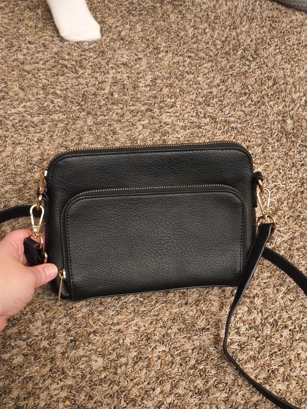 Structured Black Crossbody Bag with Gold-Tone Hardware